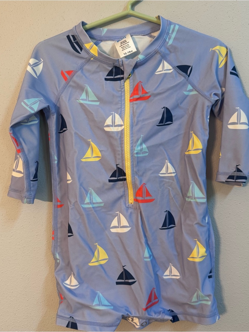 Rugged Butts Sailboat Rash Guard Swimsuit - Long Sleeve One Piece 12-18 Months